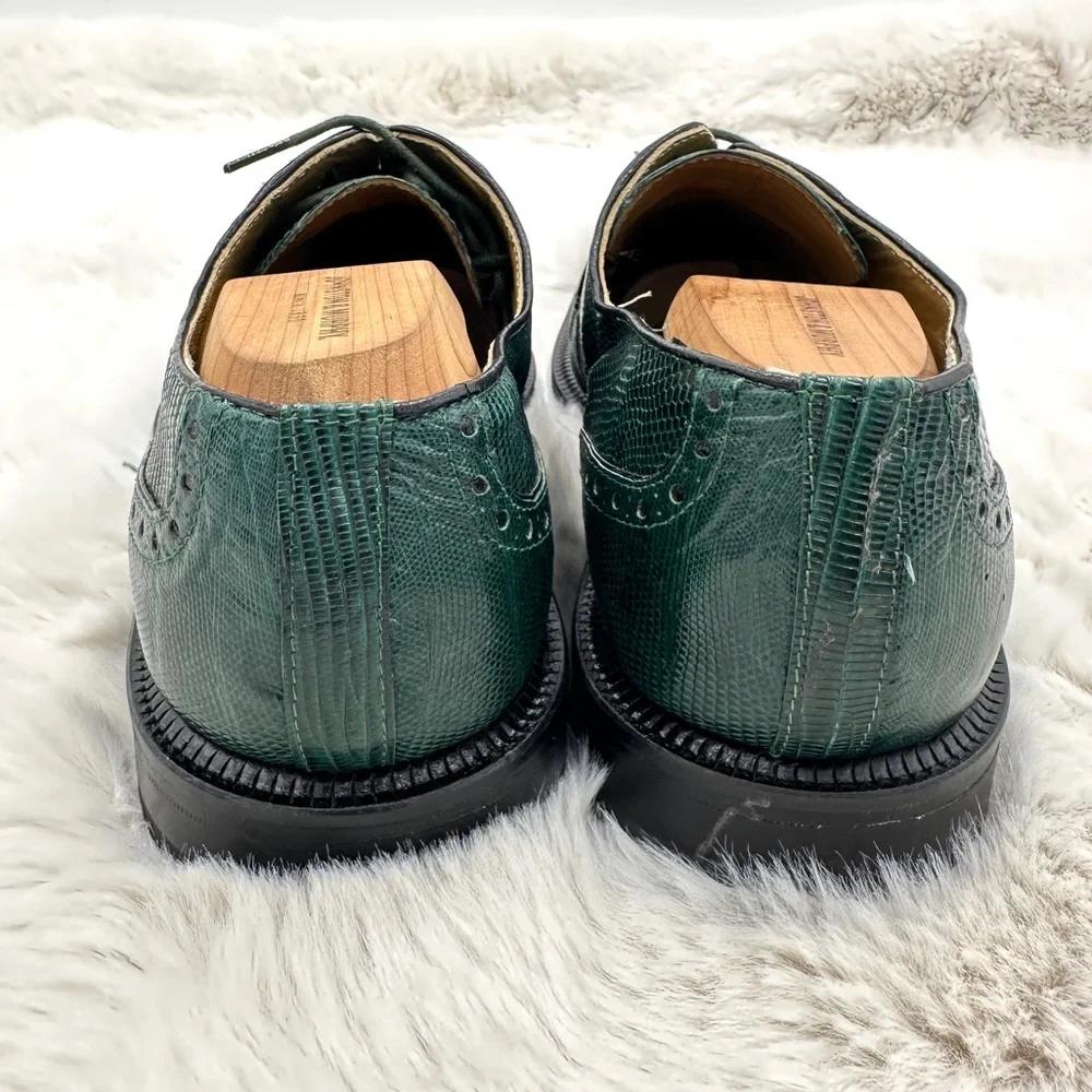 Vintage Exotic Green Teju Lizard David Eden Mens 10 Emerald‎ Dress Shoes Oxfords